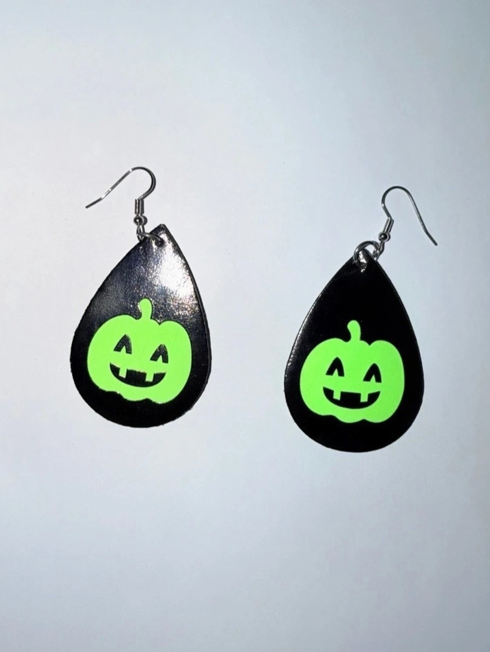 GLOW Pumpkin Teardrop Earrings in Black & Green